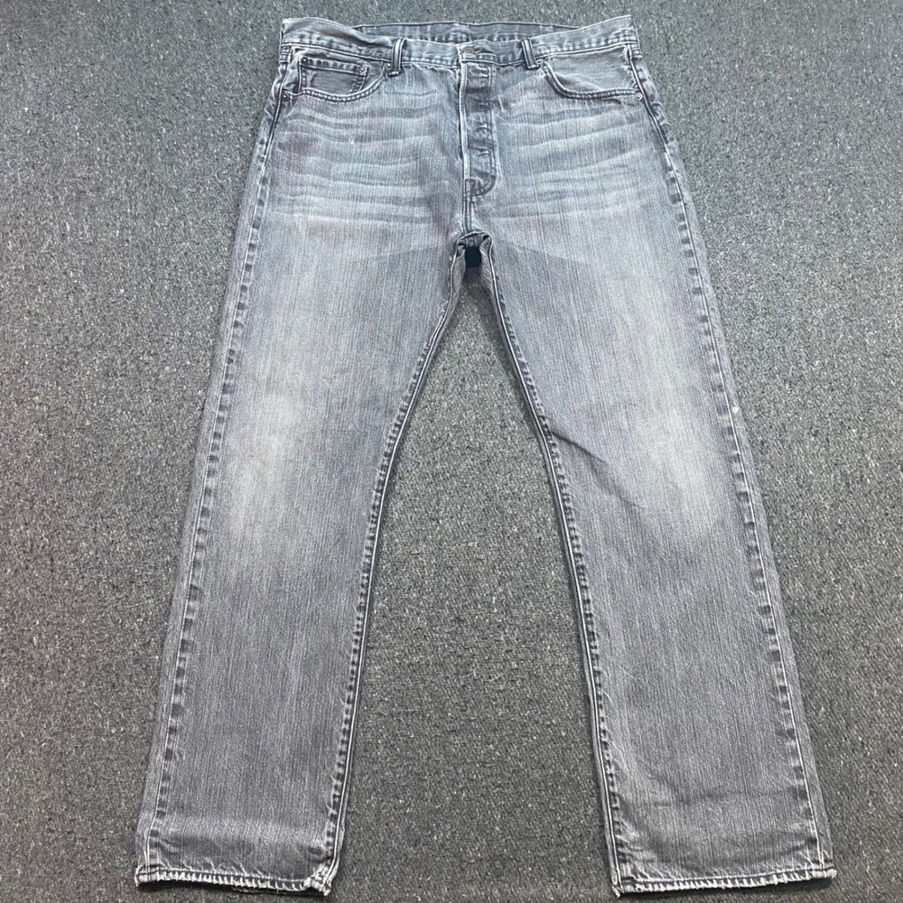 Levi 501 Jeans Sz 38 Mens Gray Grunge Skater Straight Leg Button Fly Denim
